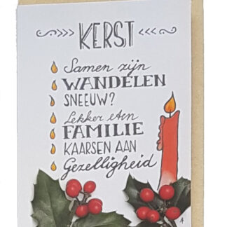 kerst kerstkaart kerststuk hulst gezellig kaars familie gezelligheid sneeuw wandelen samen eten