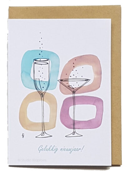 kerstkaarten glazen kerstmis kerstfeest gelukkig nieuwjaar oud en nieuw proost Kerstkaart kerst champagne bubbels
