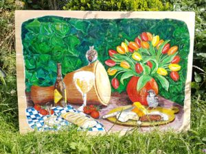 schilderij painting bird djembe tulips tulpen kaas mus bier beer westmalle