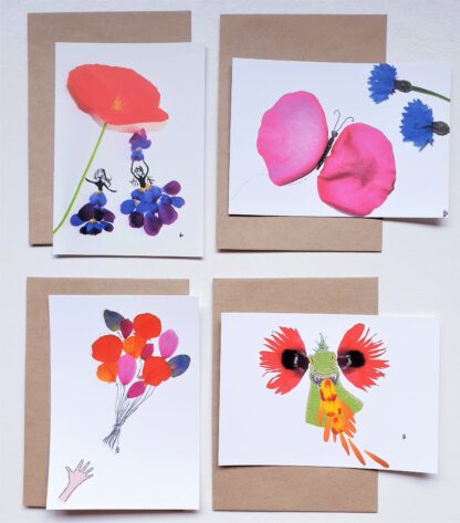 ansichtkaart postcard meisjes girls butterfly vlinder ballonnen balloons draak dragon bloemen flowers