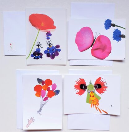 ansichtkaart postcard flowerpetals flowers bloemen vlinder butterfly meisjes girls dragon draak ballonnen balloons