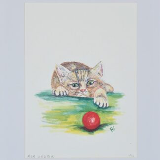 artprint kunst aquarel watercolor bird art cat cats kat poes spelen let's play