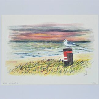 artprint kunst aquarel watercolor art landscape zeemeeuw seagull zee sea meer hollandse luchten