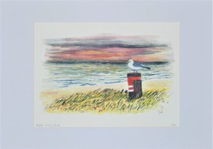 artprint kunst aquarel watercolor art landscape zeemeeuw seagull zee sea meer hollandse luchten