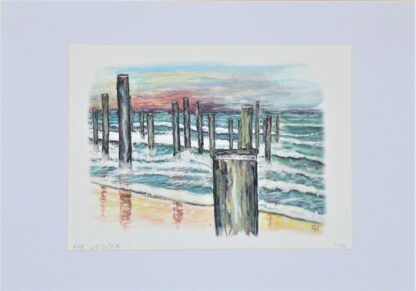 artprint kunst aquarel watercolor art landscape palendorp petten poles zee sea meer hollandse luchten