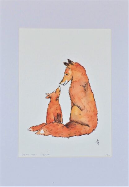 artprint kunst aquarel watercolor art fox foxes vos vossen vosjes vosje jong rekel welp motherfox childfox littlefox little mother